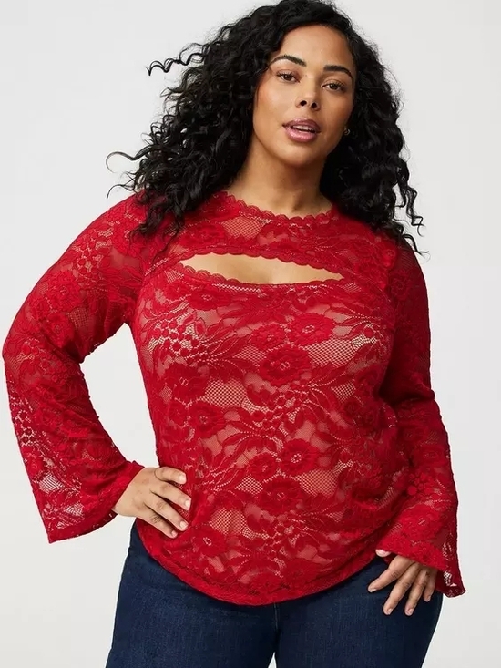 torrid Tops - Keyhole Red Lace Long-Sleeve Women's Top Torrid Size 1 14-16